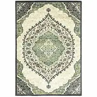 Photo of Ivory Navy And Green Oriental Power Loom Stain Resistant Area Rug