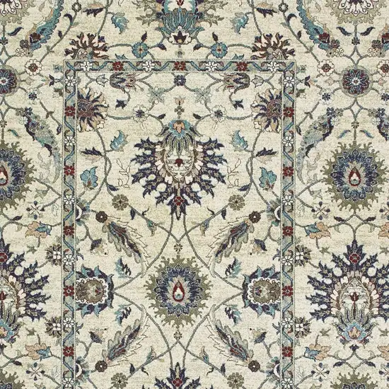 Ivory Navy Blue And Brown Oriental Area Rug Photo 4