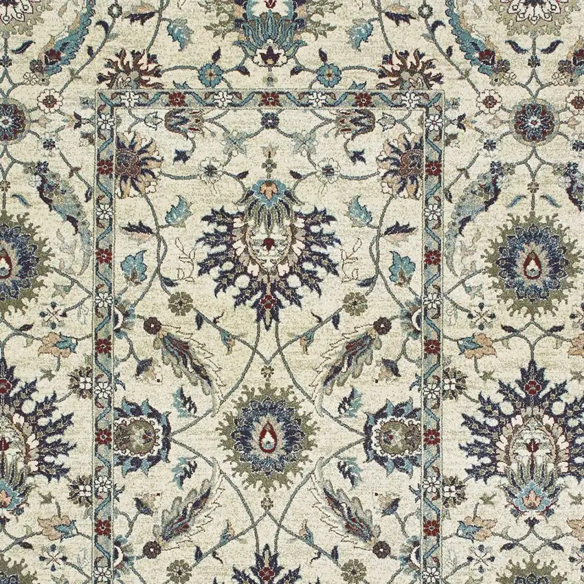 Ivory Navy Blue And Brown Oriental Area Rug Photo 4
