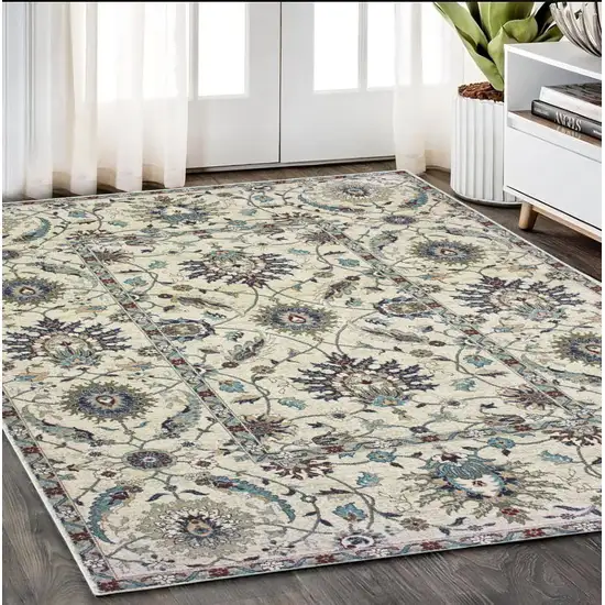 Ivory Navy Blue And Brown Oriental Area Rug Photo 1