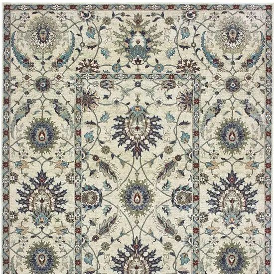 Ivory Navy Blue And Brown Oriental Area Rug Photo 5