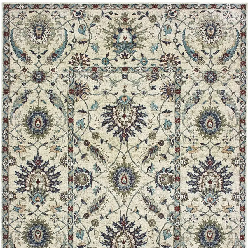 Ivory Navy Blue And Brown Oriental Area Rug Photo 5