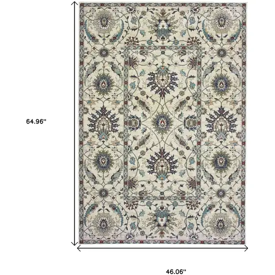 Ivory Navy Blue And Brown Oriental Area Rug Photo 3