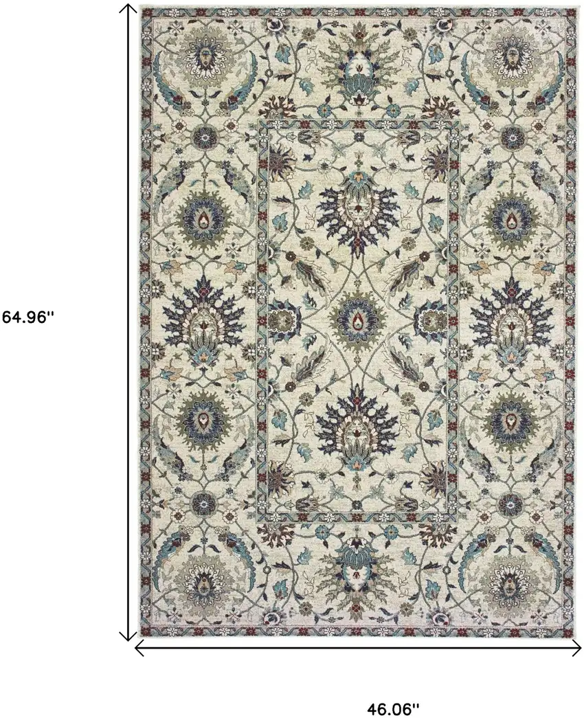 Ivory Navy Blue And Brown Oriental Area Rug Photo 3