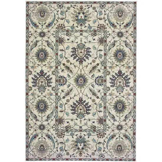 Ivory Navy Blue And Brown Oriental Area Rug Photo 2