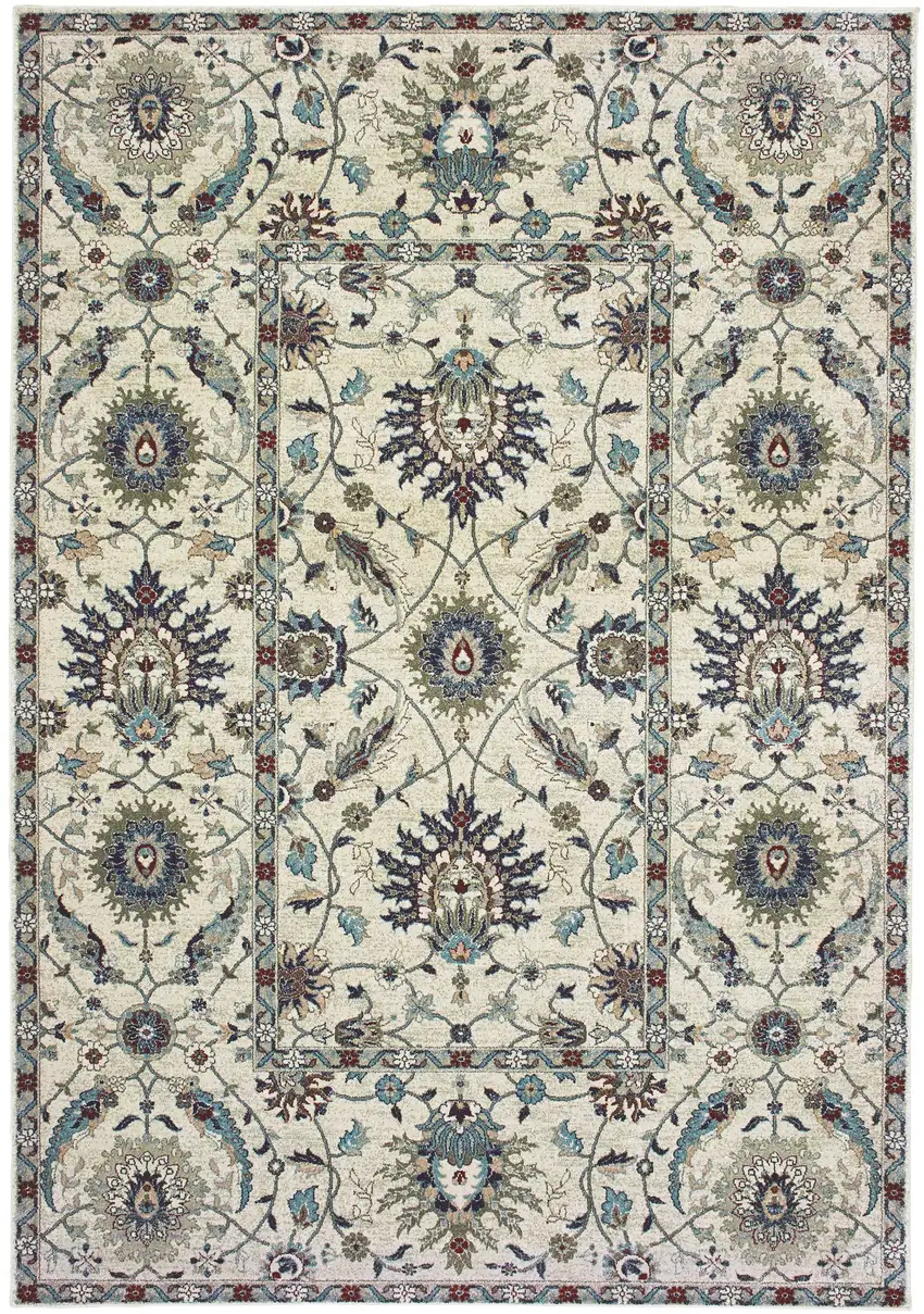 Ivory Navy Blue And Brown Oriental Area Rug Photo 2