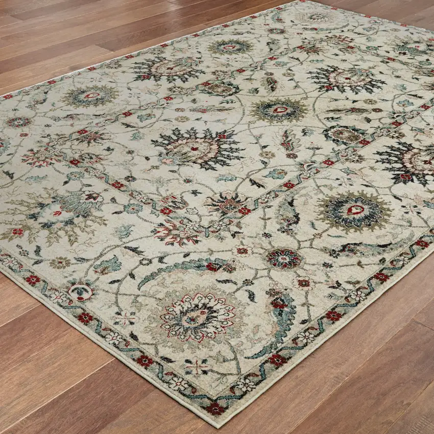 Ivory Navy Blue And Brown Oriental Area Rug Photo 7