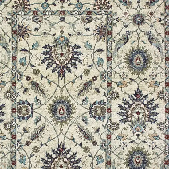 Ivory Navy Blue And Brown Oriental Area Rug Photo 4