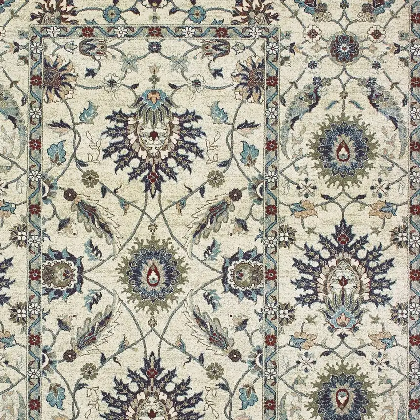 Ivory Navy Blue And Brown Oriental Area Rug Photo 4