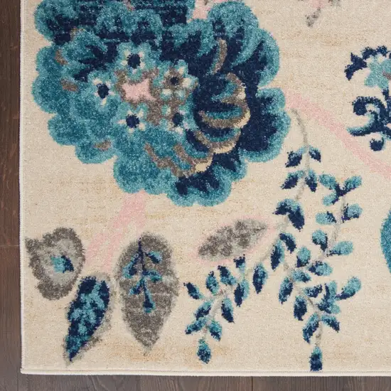 Ivory Navy Blue And Light Blue Floral Area Rug Photo 6
