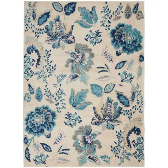 Ivory Navy Blue And Light Blue Floral Area Rug Photo 8