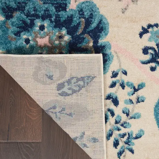 Ivory Navy Blue And Light Blue Floral Area Rug Photo 9
