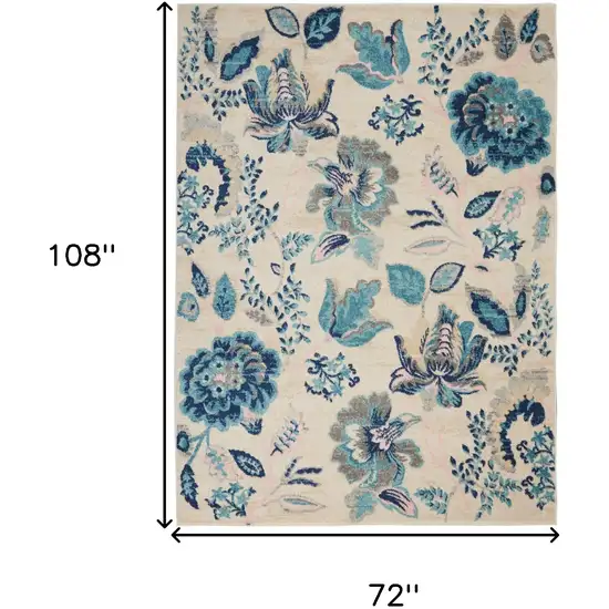 Ivory Navy Blue And Light Blue Floral Area Rug Photo 3