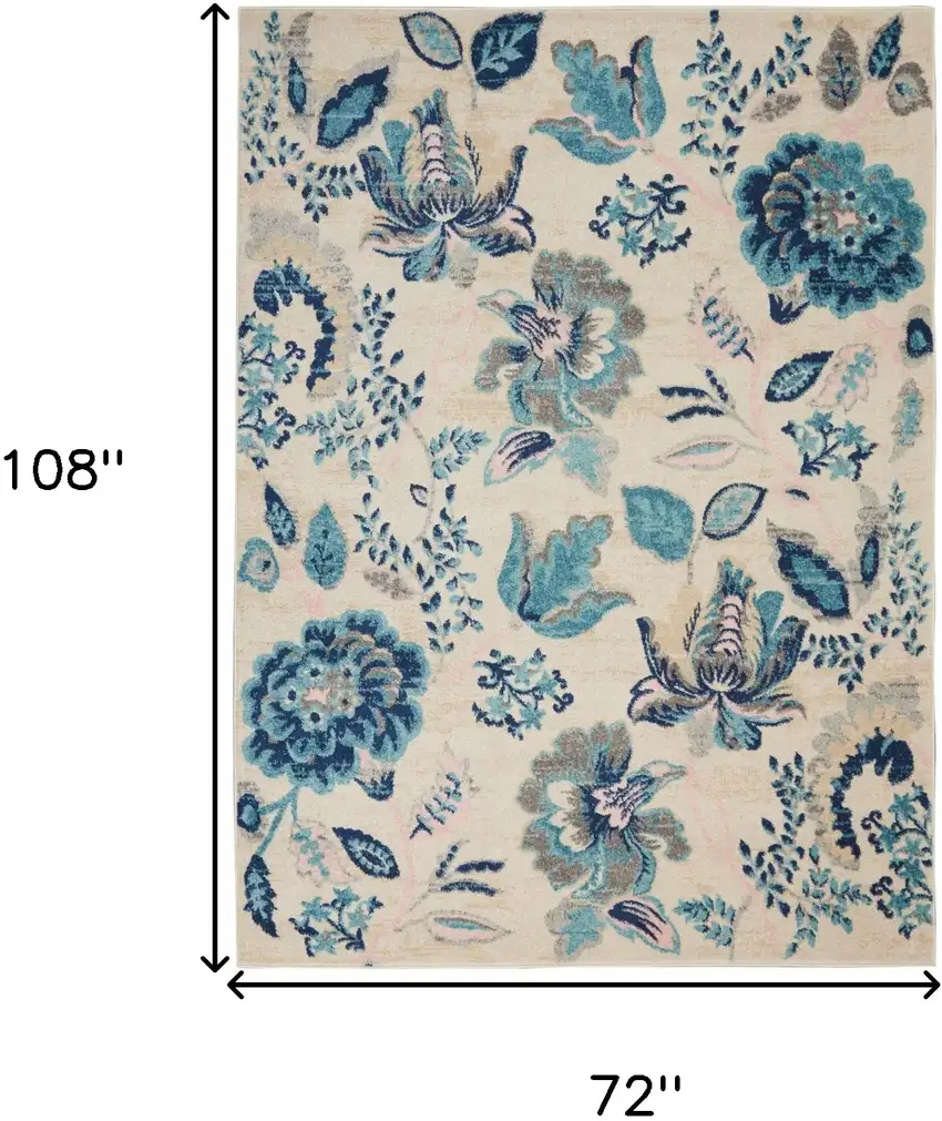 Ivory Navy Blue And Light Blue Floral Area Rug Photo 3