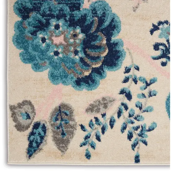Ivory Navy Blue And Light Blue Floral Area Rug Photo 8