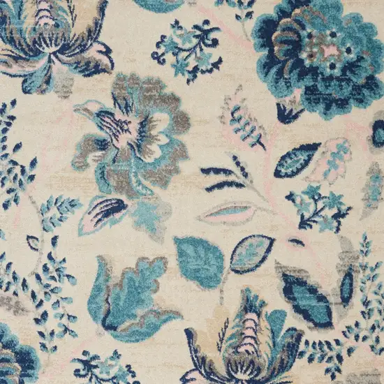 Ivory Navy Blue And Light Blue Floral Area Rug Photo 8