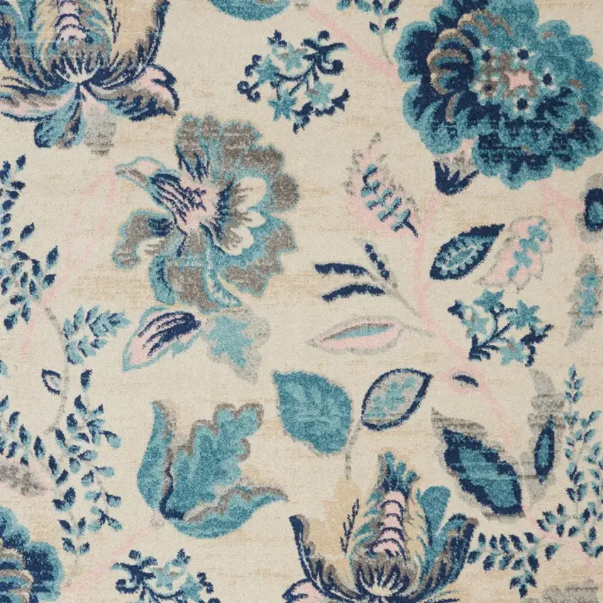 Ivory Navy Blue And Light Blue Floral Area Rug Photo 8
