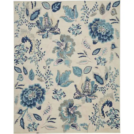 Ivory Navy Blue And Light Blue Floral Area Rug Photo 1