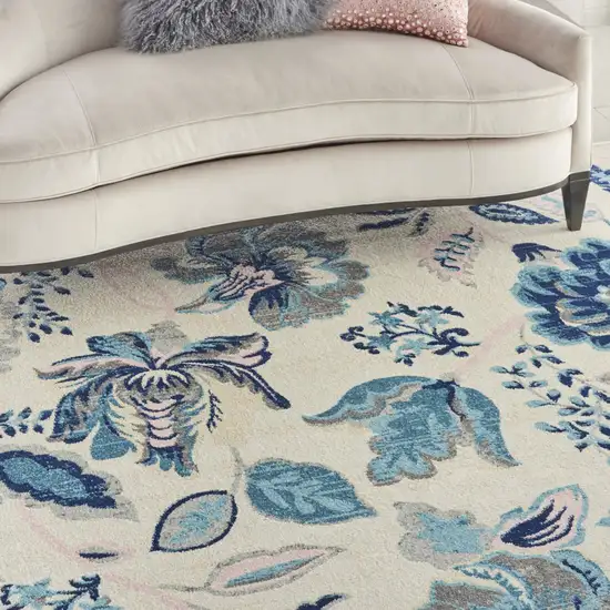Ivory Navy Blue And Light Blue Floral Area Rug Photo 4