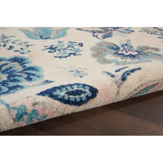 Ivory Navy Blue And Light Blue Floral Area Rug Photo 5