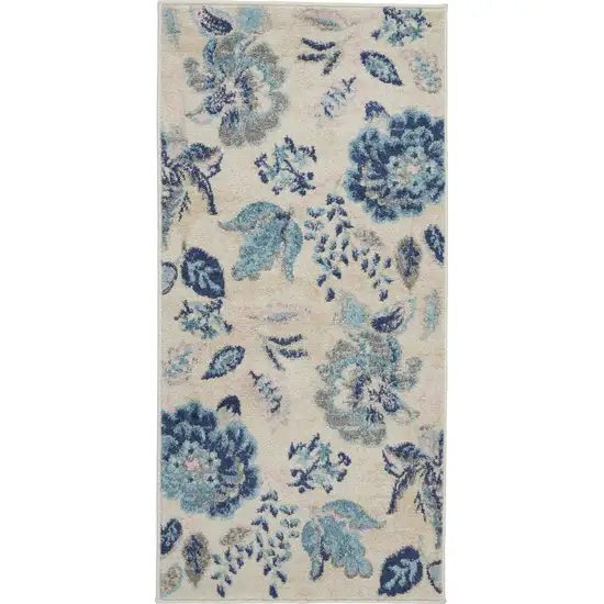 Ivory Navy Blue And Light Blue Floral Area Rug Photo 1