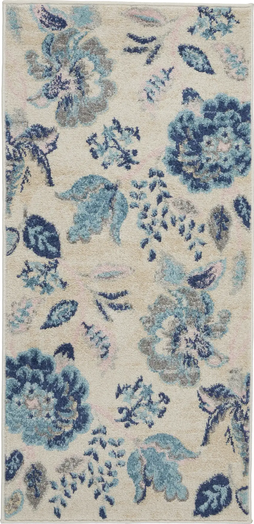 Ivory Navy Blue And Light Blue Floral Area Rug Photo 1