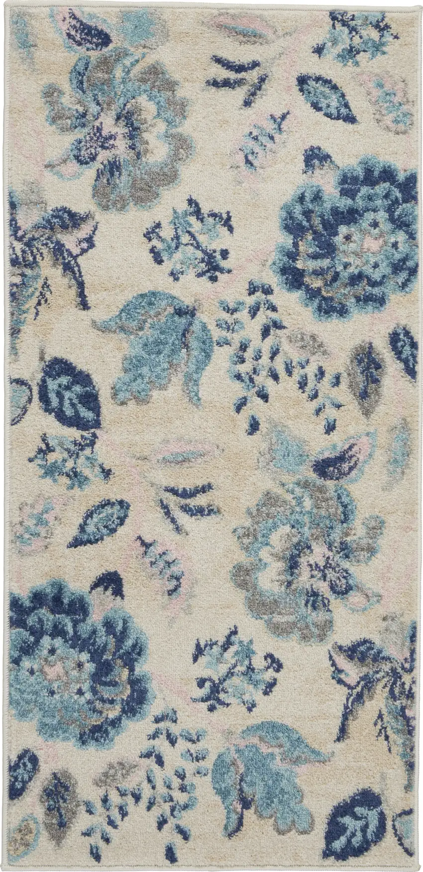 Ivory Navy Blue And Light Blue Floral Area Rug Photo 2