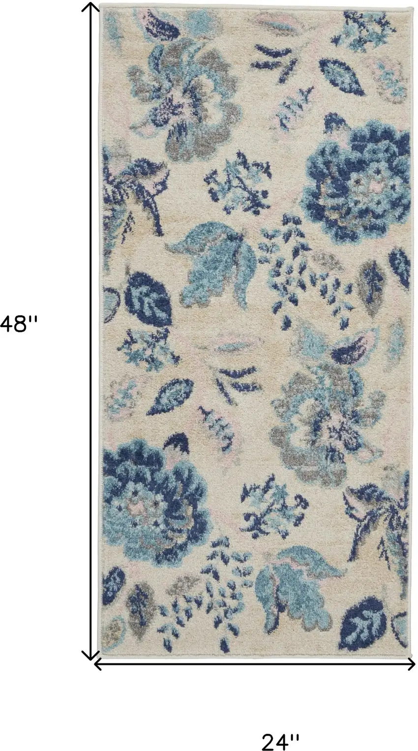 Ivory Navy Blue And Light Blue Floral Area Rug Photo 3