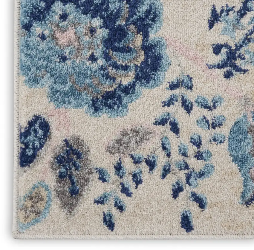 Ivory Navy Blue And Light Blue Floral Area Rug Photo 7
