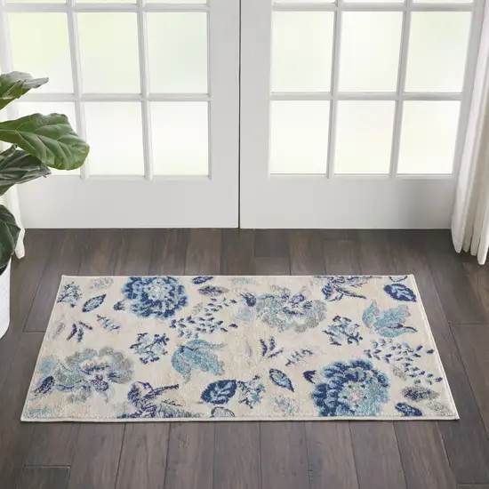 Ivory Navy Blue And Light Blue Floral Area Rug Photo 4