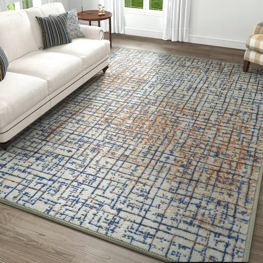 Ivory Navy Blue And Rust Crosshatch Area Rug Photo 6