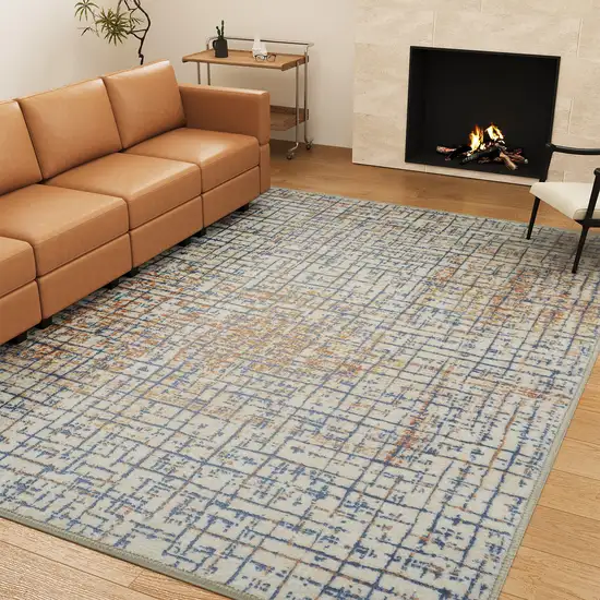 Ivory Navy Blue And Rust Crosshatch Area Rug Photo 7