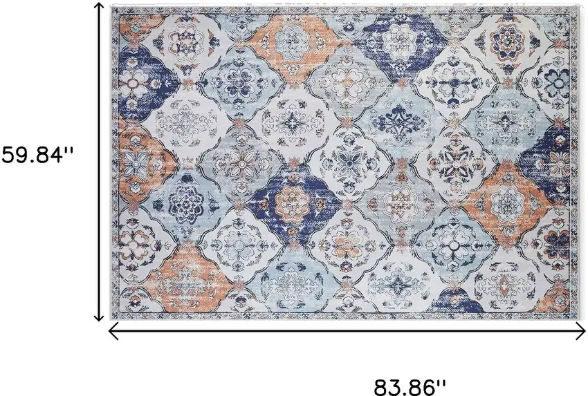 Ivory Navy Blue And Terra Cotta Quatrefoil Distressed Area Rug Photo 3