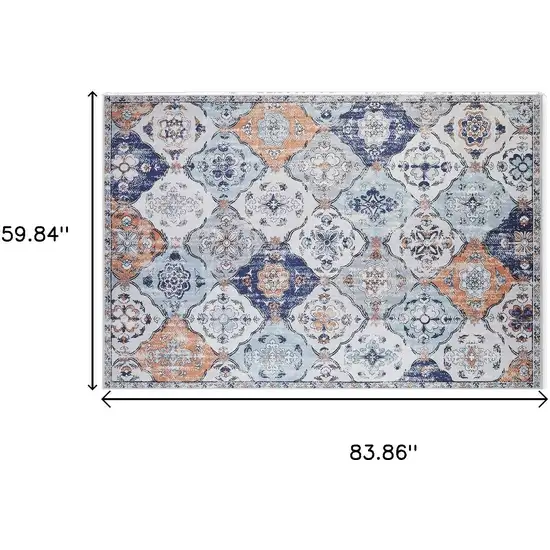 Ivory Navy Blue And Terra Cotta Quatrefoil Distressed Area Rug Photo 3