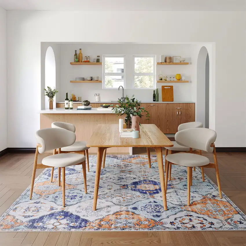 Ivory Navy Blue And Terra Cotta Quatrefoil Distressed Area Rug Photo 5