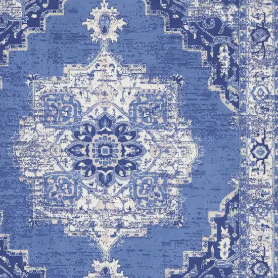 Ivory Navy Blue and Beige Floral Medallion Distressed Non Skid Area Rug Photo 7
