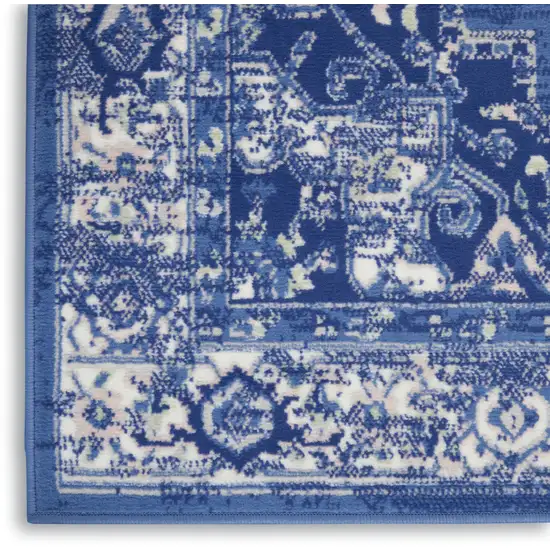 Ivory Navy Blue and Beige Floral Medallion Distressed Non Skid Area Rug Photo 9