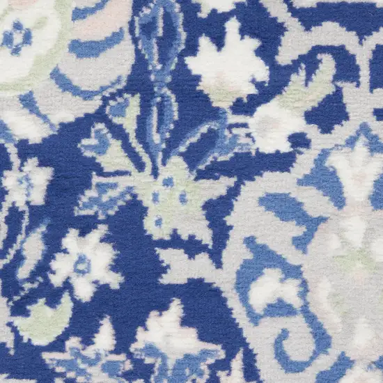 Ivory Navy Blue and Beige Floral Medallion Distressed Non Skid Area Rug Photo 1