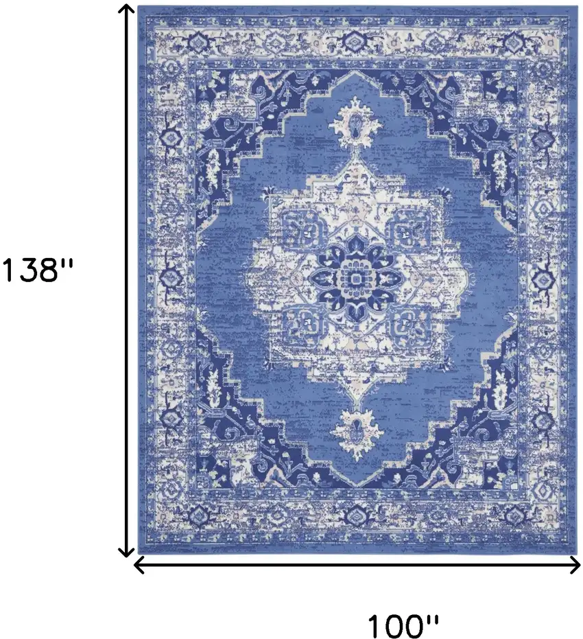 Ivory Navy Blue and Beige Floral Medallion Distressed Non Skid Area Rug Photo 3