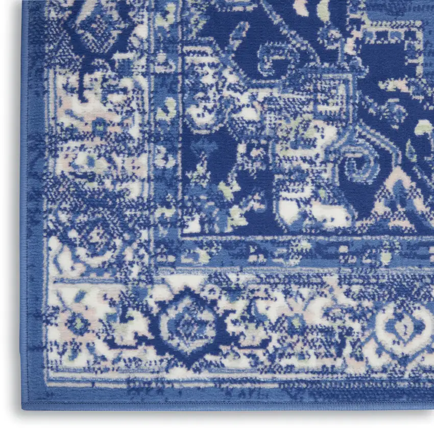 Ivory Navy Blue and Beige Floral Medallion Distressed Non Skid Area Rug Photo 7