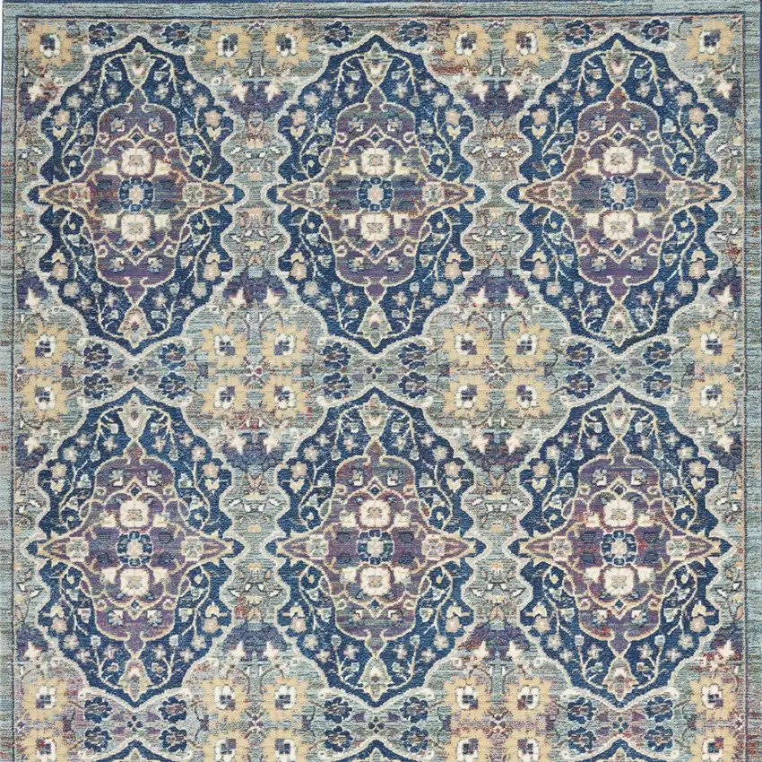 Ivory Navy Blue and Yellow Floral Distressed Non Skid Area Rug Photo 8