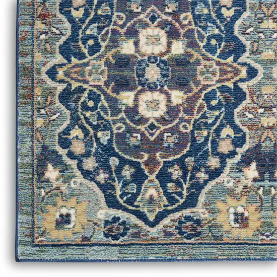 Ivory Navy Blue and Yellow Floral Distressed Non Skid Area Rug Photo 3