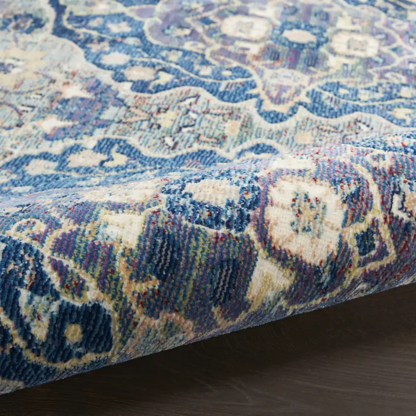 Ivory Navy Blue and Yellow Floral Distressed Non Skid Area Rug Photo 9