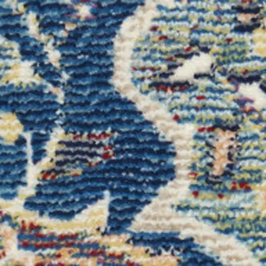 Ivory Navy Blue and Yellow Floral Distressed Non Skid Area Rug Photo 1