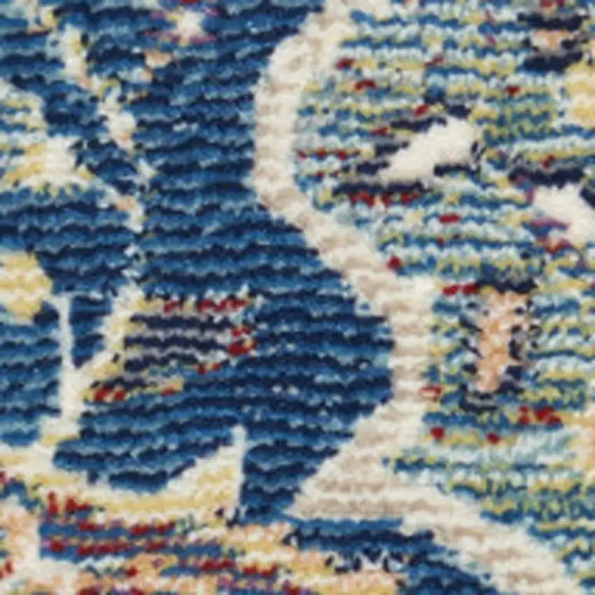 Ivory Navy Blue and Yellow Floral Distressed Non Skid Area Rug Photo 1