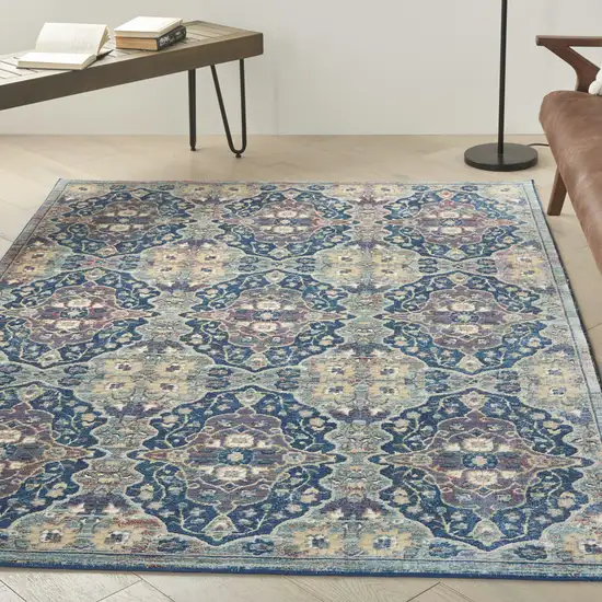 Ivory Navy Blue and Yellow Floral Distressed Non Skid Area Rug Photo 5