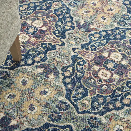 Ivory Navy Blue and Yellow Floral Distressed Non Skid Area Rug Photo 8