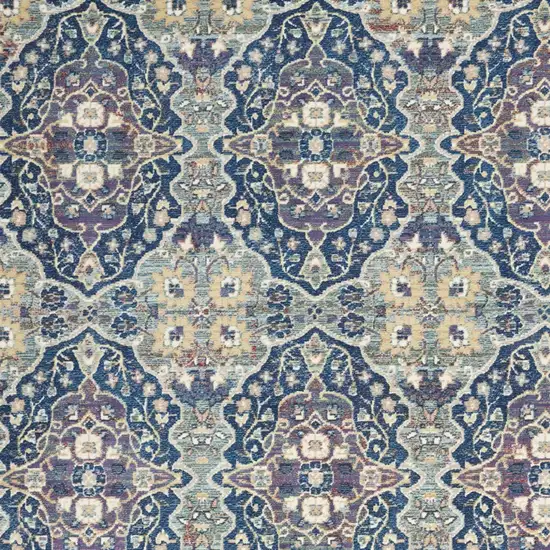 Ivory Navy Blue and Yellow Floral Distressed Non Skid Area Rug Photo 8