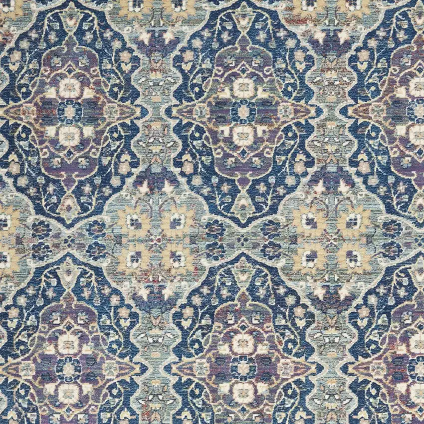 Ivory Navy Blue and Yellow Floral Distressed Non Skid Area Rug Photo 8
