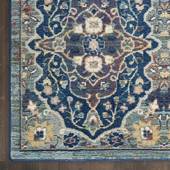 Ivory Navy Blue and Yellow Floral Distressed Non Skid Area Rug Photo 9
